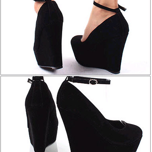 black strappy wedge heels