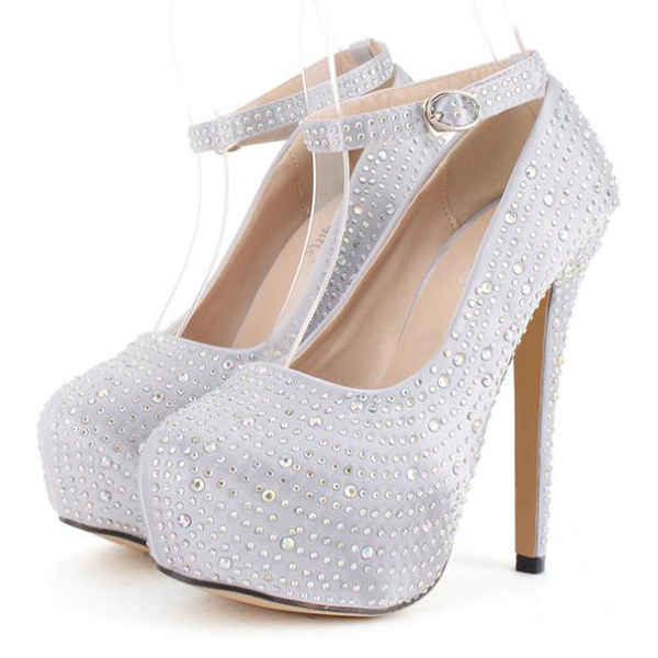 silver closed toe ankle strap heels