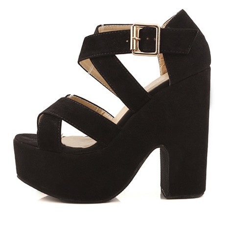 black chunky high heel sandals