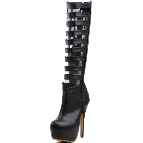 Super High Heels Black PU Knee High Martens Boots_Boots_Womens Shoes ... Super High Heels Black PU Knee High Martens Boots_Boots_Womens Shoes ...