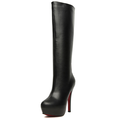 High Heel Black PU Over the Knee Martens Boots_Boots_Womens Shoes ...