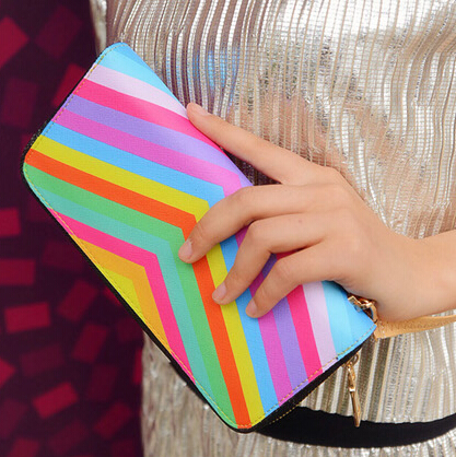 Cheap Women Fashion Zipper Design Patchwork Colorful PU Wallet