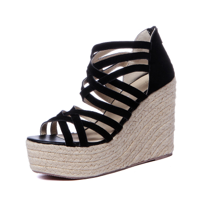 Super High Wedge Black PU Gladiator Sandals_Sandals_Womens Shoes ...