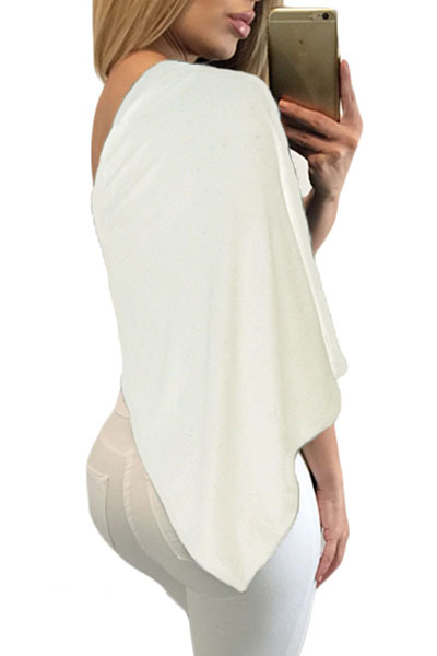 trendy one shoulder half sleeves asymmetrical white polyester blousing blouse blouses shirts top trendy one shoulder half sleeves asymmetrical white polyester blousing blouse blouses shirts top