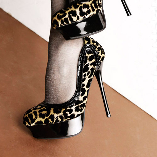 Fashion Round Closed Toe Leopard Print Stiletto High Heels White Suede ...