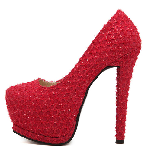 Fashion Round Toe Closed Chunky High Heel Red PU Pump_Pumps_Shoes ...