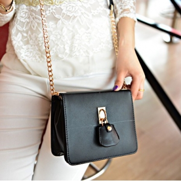 Fashion Women Solid Hasp Black PU Shoulder Bag_Messenger&Crossbody_Bags ...