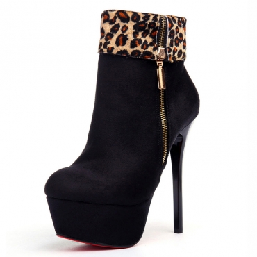 Winter Round Toe Stiletto High Heel Zipper Black Suede Short Martens ...