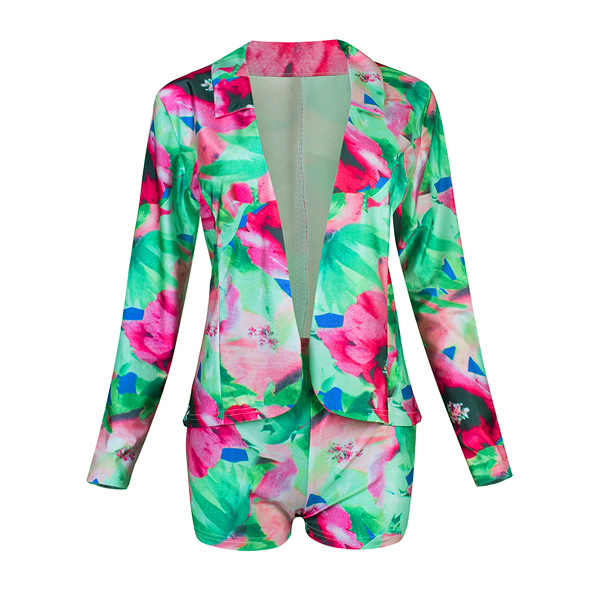 Fashion Print Polyester Blazer+Shorts_Blazer&Suits_Outerwear&Coats ...