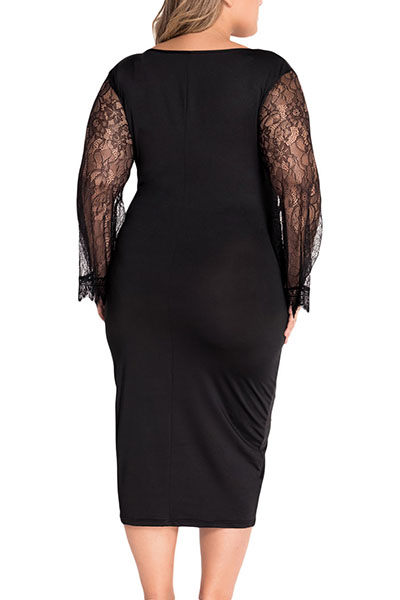 Fashion V Neck Long Sleeves Hollow-out Ruched Black Polyester+Spandex ...