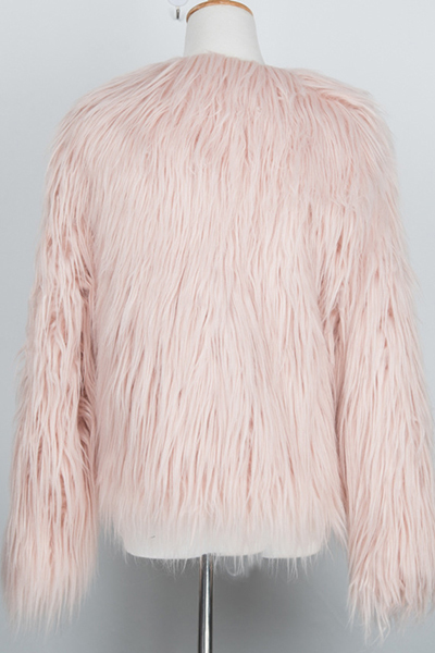 Trendy Long Sleeves Flesh Pink Faux Fur Coat_Coat&Jacket_Outerwear ...